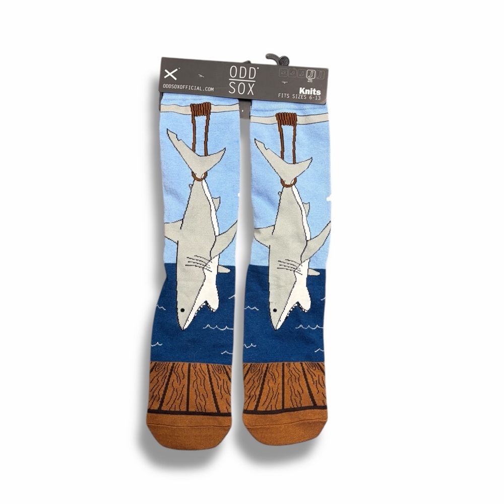 Odd Sox Shark Design Casual Socks -‎ Blue and Brown Size 6-13